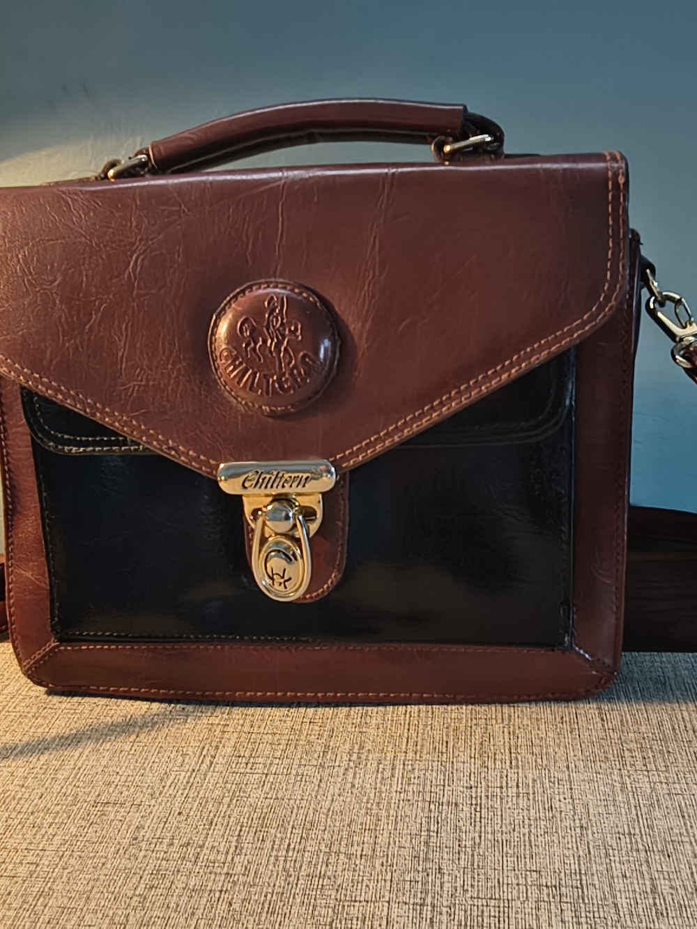 Vintage Chiltern Brand Crossbody Bag Brown And Black With Gold Accents